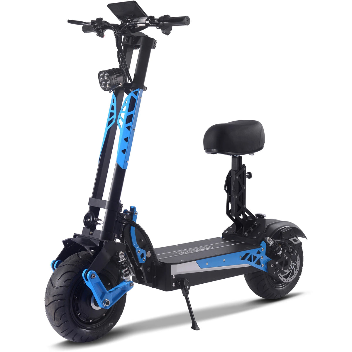 MotoTec Switchblade 60V 4000W electric scooter in Blue, alternate front three-quarter view