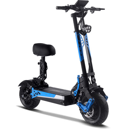 MotoTec Switchblade 60V 4000W electric scooter in Blue, front three-quarter view