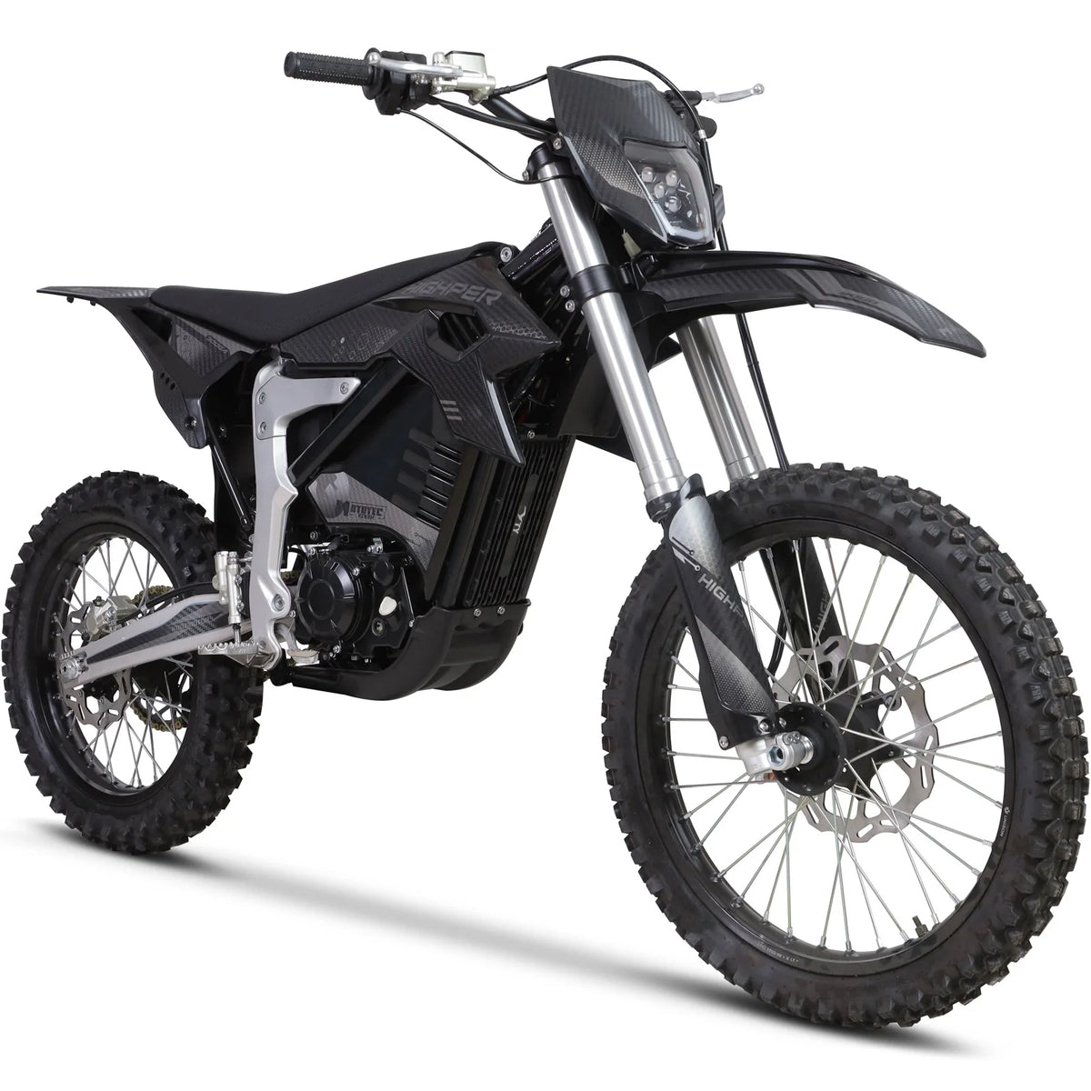 MotoTec Venom 72V 12000W Peak Electric Dirt Bike — Black complete product on white background