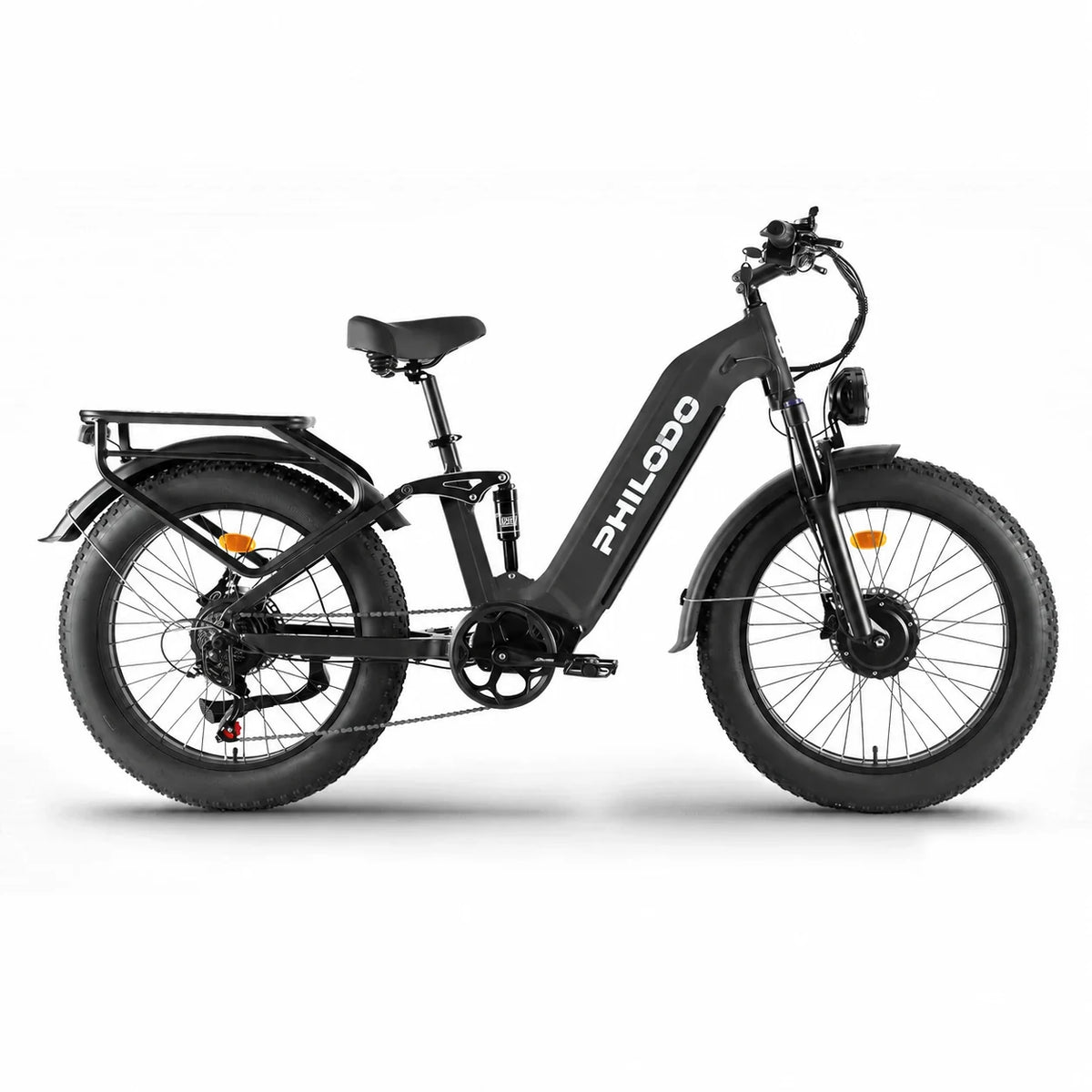 PHILODO Falcon Step-Thru Black electric bike, side view on white