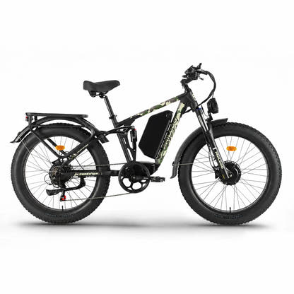 PHILODO Forester Green electric fat-tire bike, full side view on white