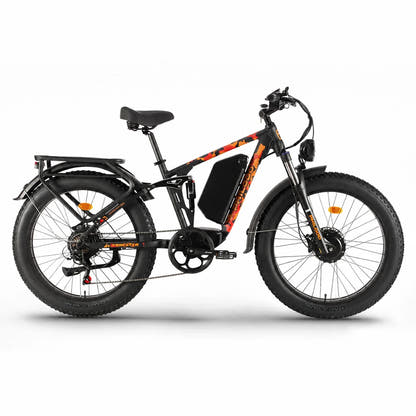 PHILODO Forester Orange electric fat-tire bike, full side view on white