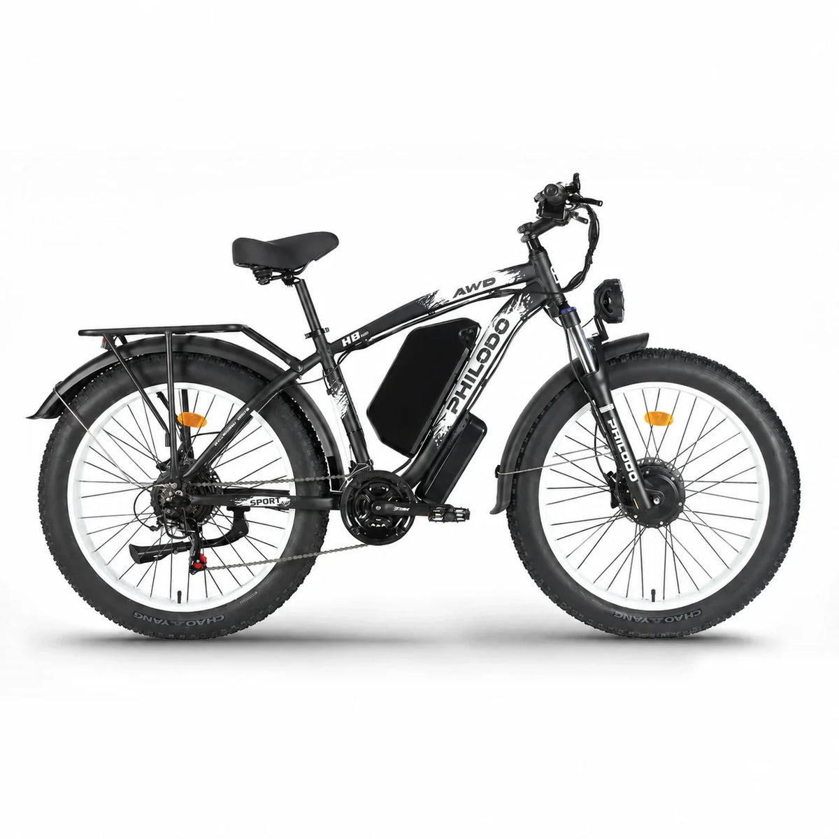 PHILODO H8 60V White electric fat-tire bike, side view on white