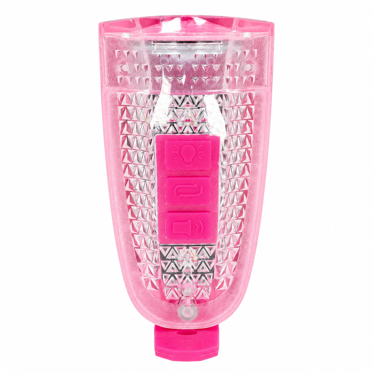 Pink HornBrightz bicycle horn on white background