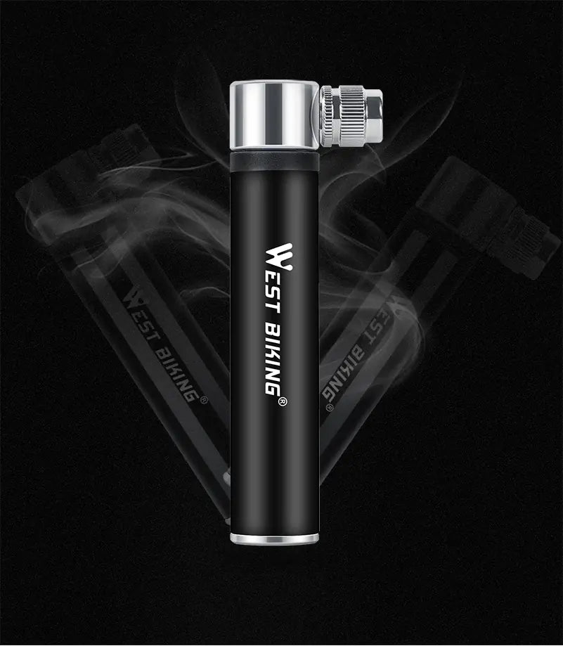 Black mini bicycle pump; supplier uses this same photograph for boxed and unboxed Black options