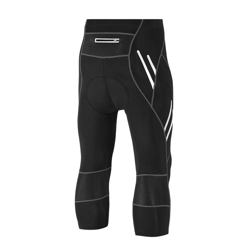 Black cropped cycling tights, rear view with zipped pocket
