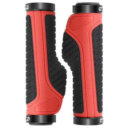 Red dual lock-on bicycle handlebar grips, exact supplier SKU photograph