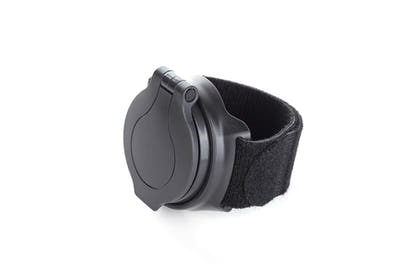 Single Black wrist mirror closed, side view