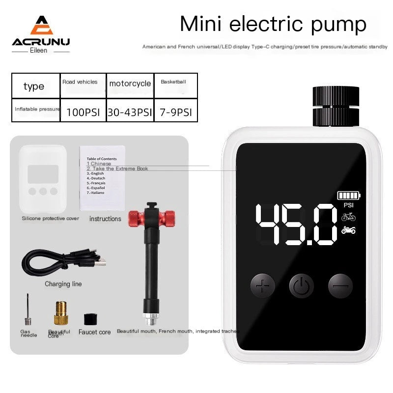 White ACRUNU mini electric pump with digital display and supplier accessory reference