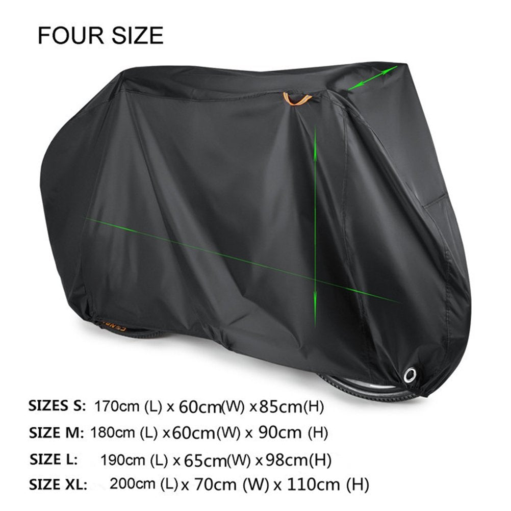 Supplier cover dimensions length × width × height: S 170 × 60 × 85 cm; M 180 × 60 × 90 cm; L 190 × 65 × 98 cm; XL 200 × 70 × 110 cm