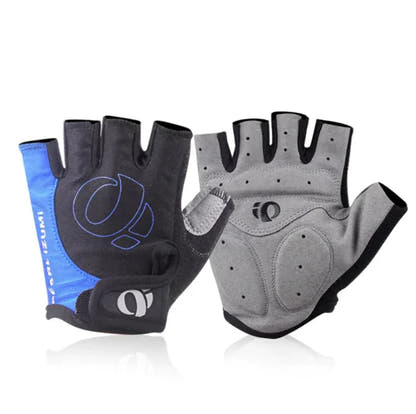 Blue half-finger cycling gloves with grey palm — supplier reference