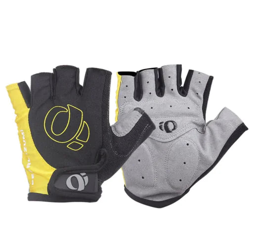 Yellow half-finger cycling gloves with grey palm — supplier reference