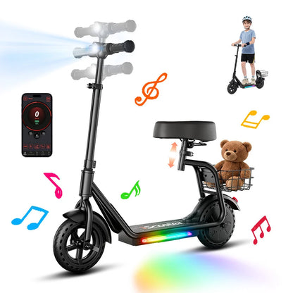 iScooter iK7 kids electric scooter in Black with seat and basket