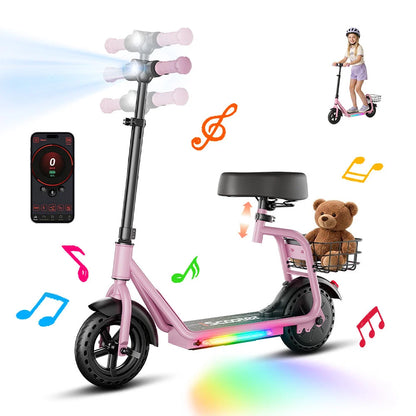 iScooter iK7 kids electric scooter in Pink with seat and basket