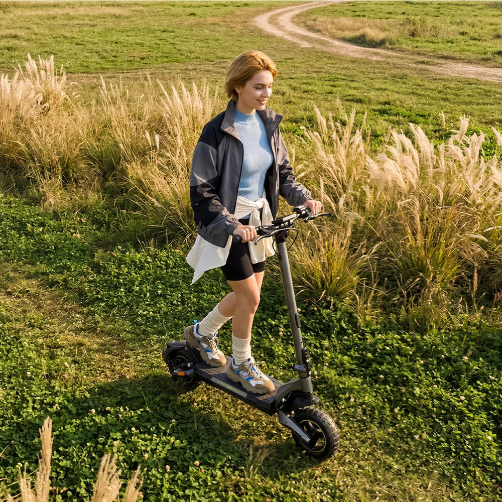 Rider with iScooter V5 Pro electric scooter