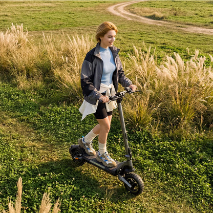 Rider with iScooter V5 Pro electric scooter