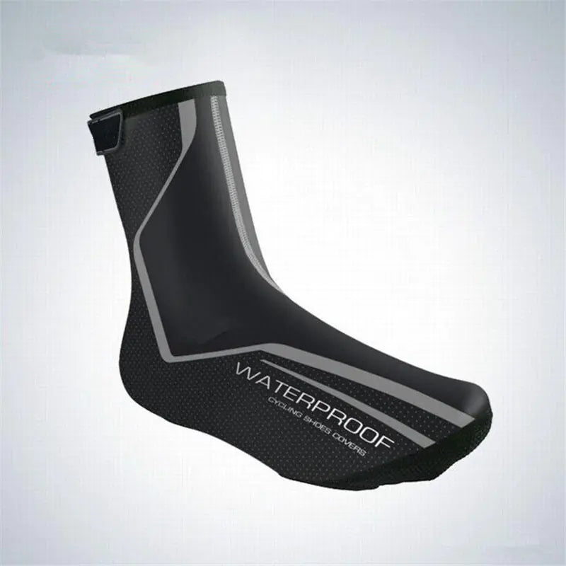 Black cycling shoe covers with grey trim