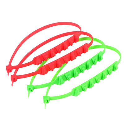 Red and green nylon tyre straps on white; colour reference, pack quantity selected separately