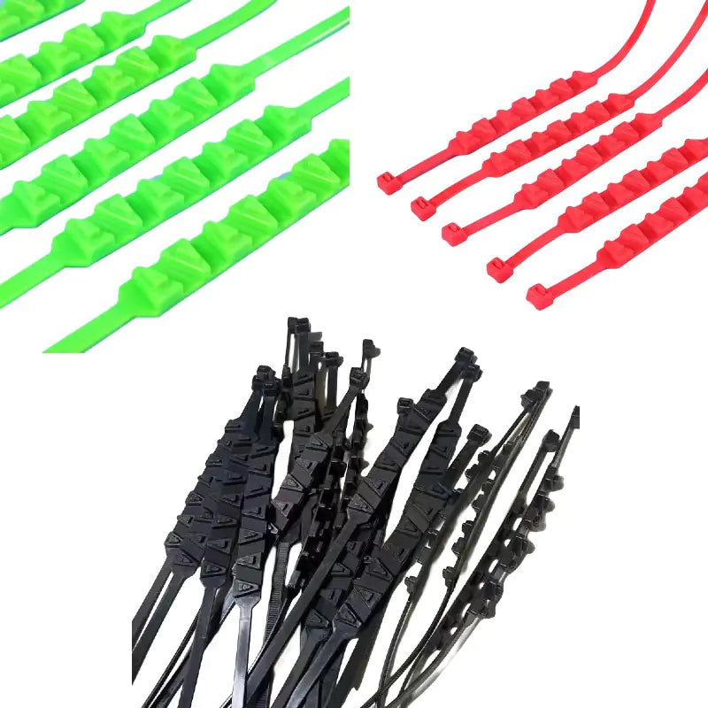 Black, green and red nylon tyre straps; colour reference, pack quantity selected separately