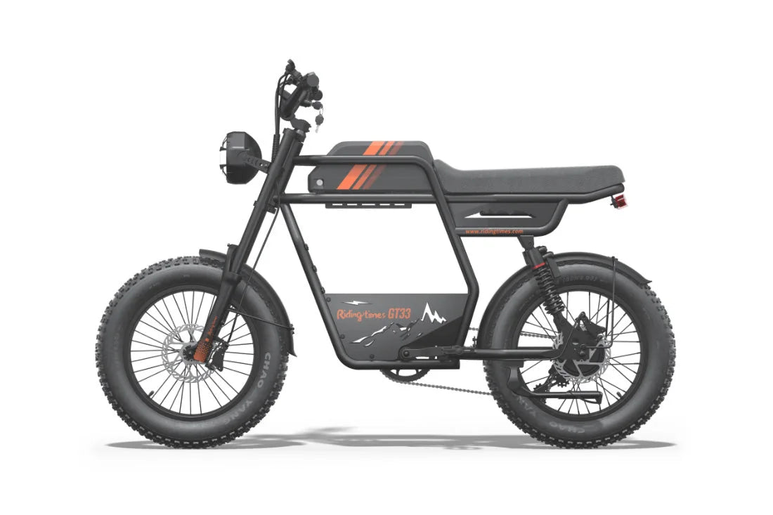 Riding Times GT33 single-battery electric cargo bike, left-side profile on white