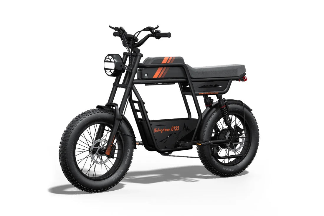Riding Times GT33 single-battery electric cargo bike, front three-quarter view on white