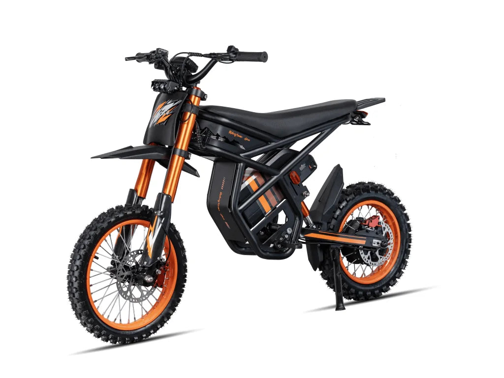 Riding Times GT54 electric mini dirt bike rear three-quarter view on white background
