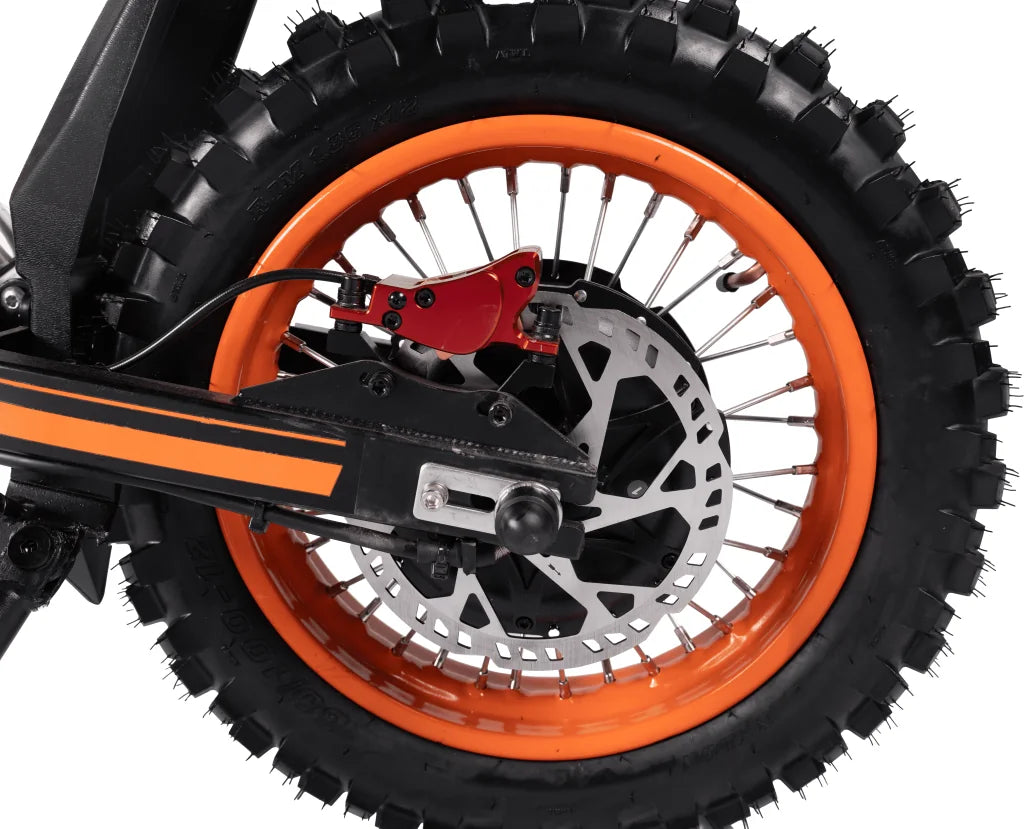 Riding Times GT54 rear wheel and hydraulic disc brake detail on white background