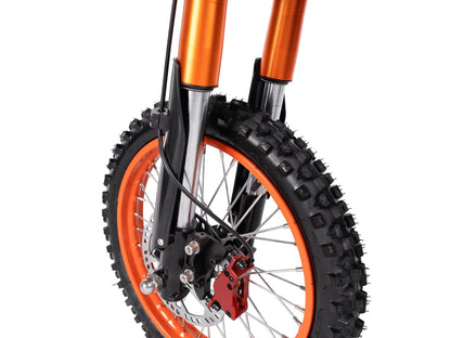 Riding Times GT54 front fork wheel and hydraulic brake detail on white background