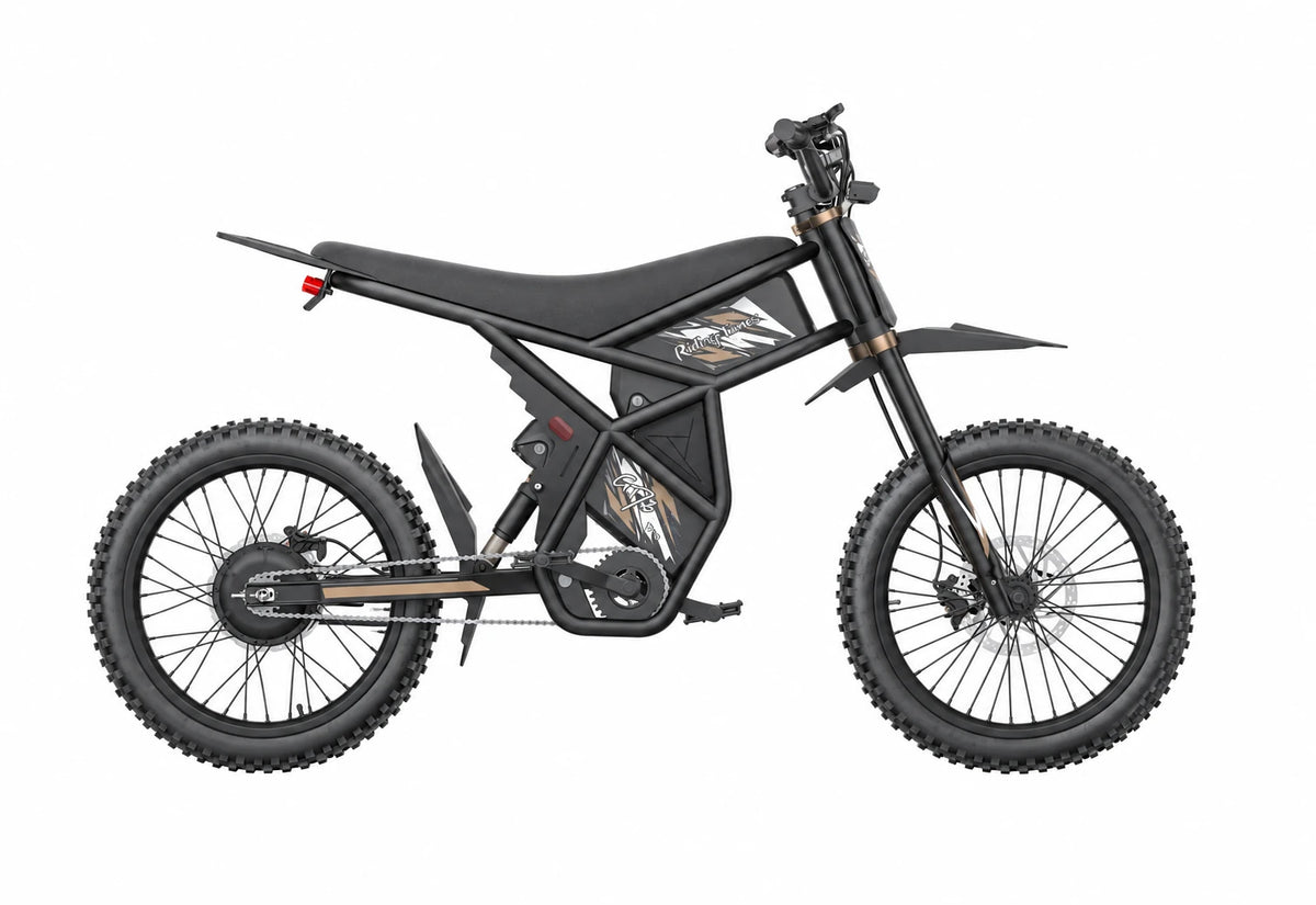 Riding Times GT73 Pro black electric bike, full side view on a white background