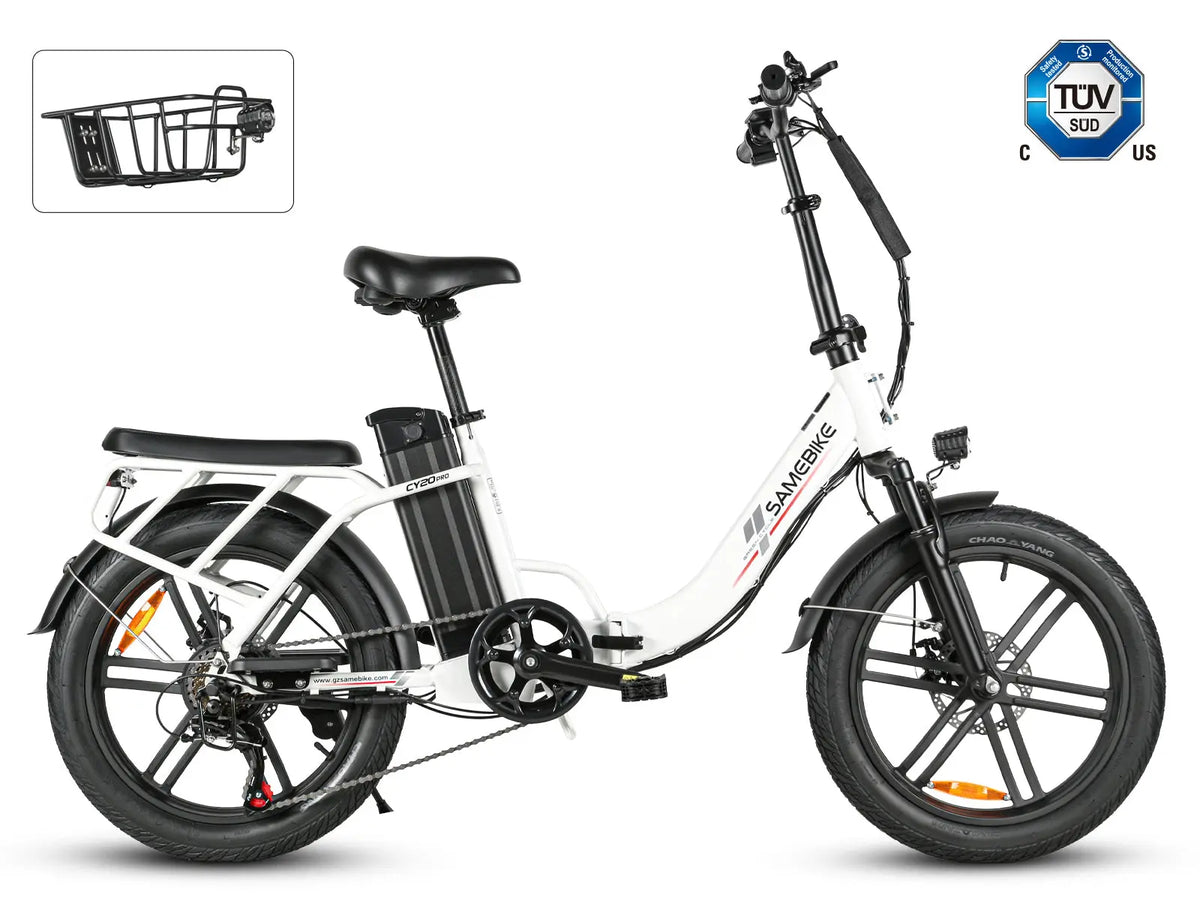 White SAMEBIKE CY20 Pro folding electric bike side profile