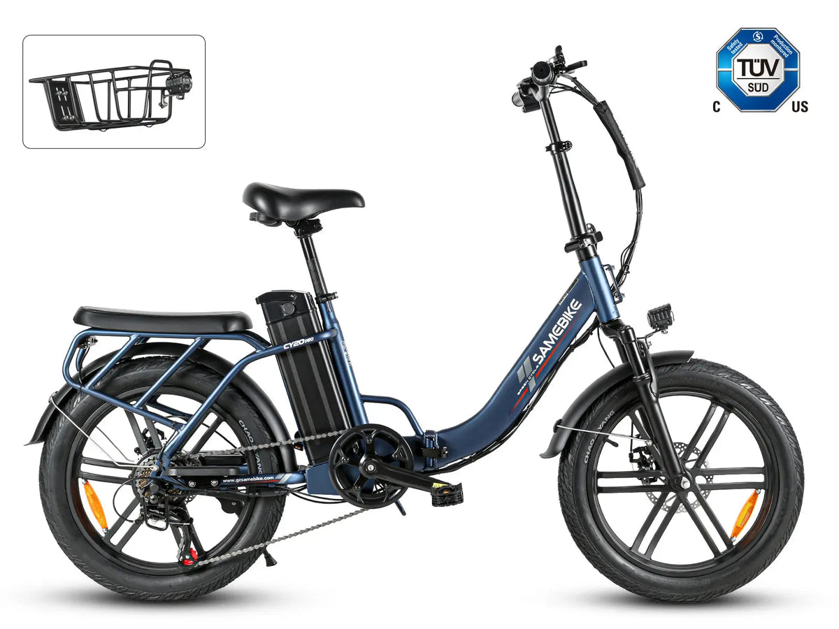 Blue SAMEBIKE CY20 Pro folding electric bike side profile