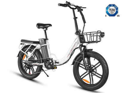 White SAMEBIKE CY20 Pro folding electric bike front three-quarter view