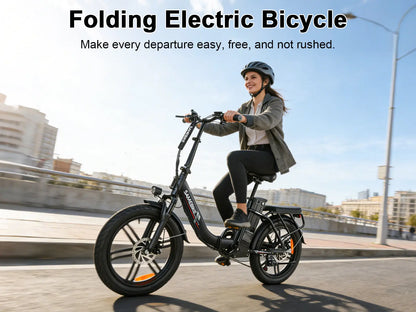 Rider demonstrating the folding SAMEBIKE CY20 Pro electric bike