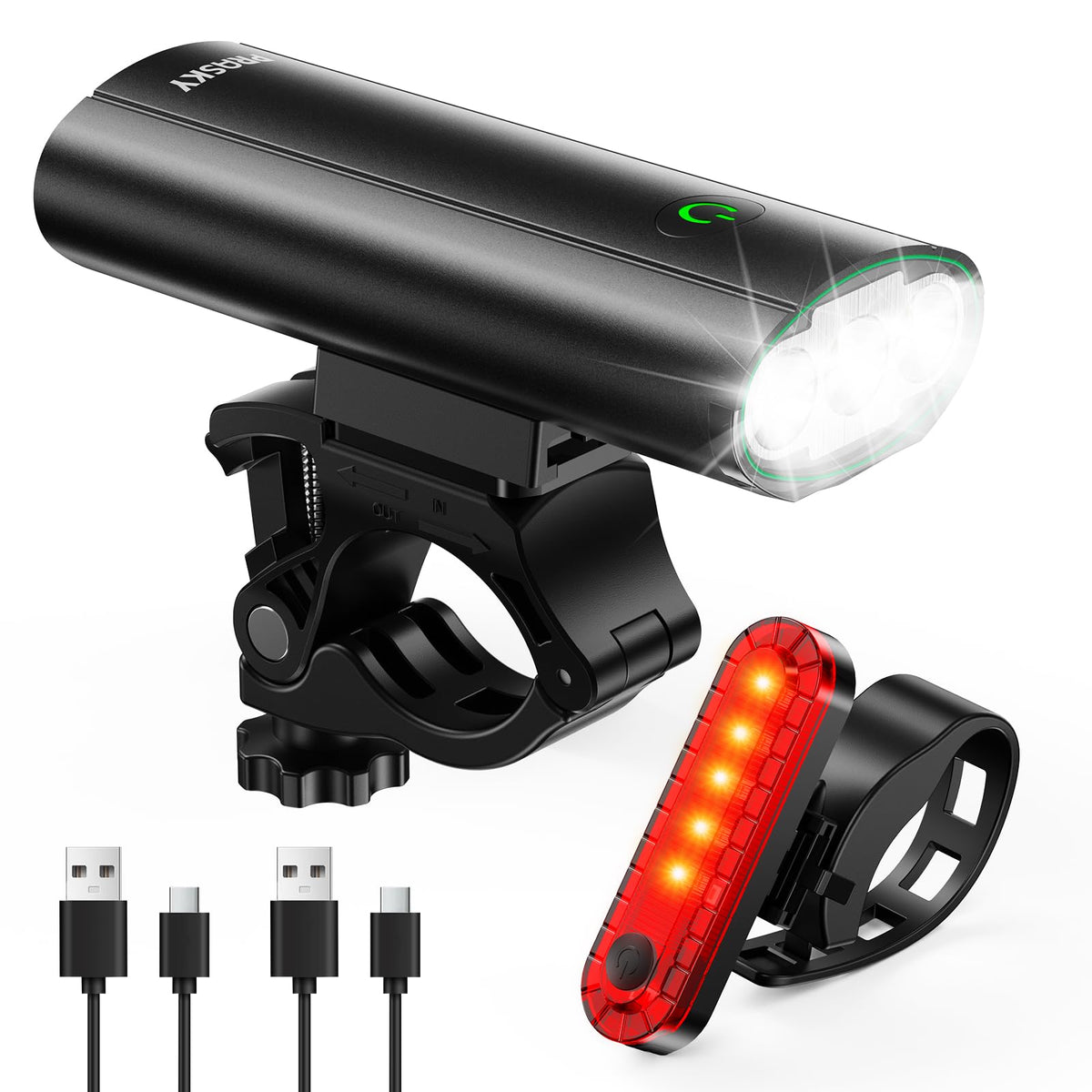 USB Rechargeable Front and Rear Bike Light Set