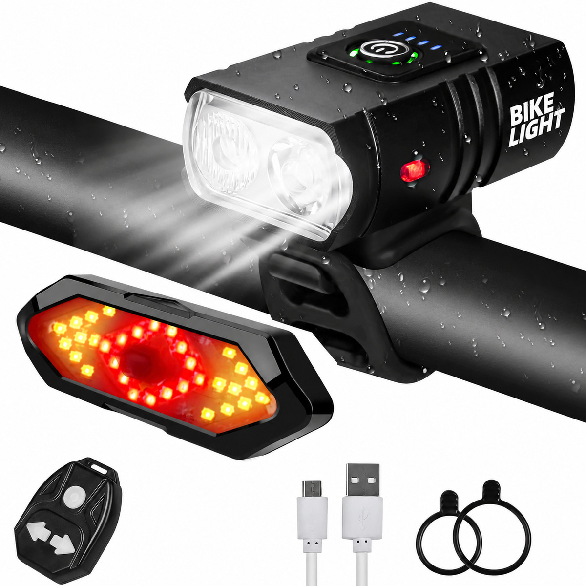 Rechargeable Bike Light Set with Turn Signals & Horn