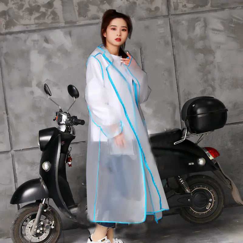 Blue edging riding rain poncho