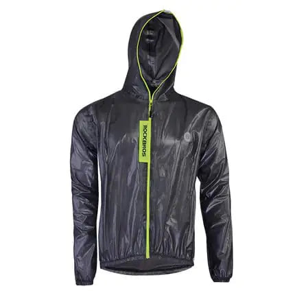 Black hooded cycling rain jacket