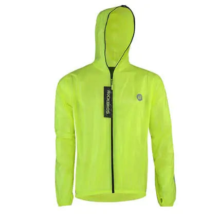 Fluorescent green hooded cycling rain jacket