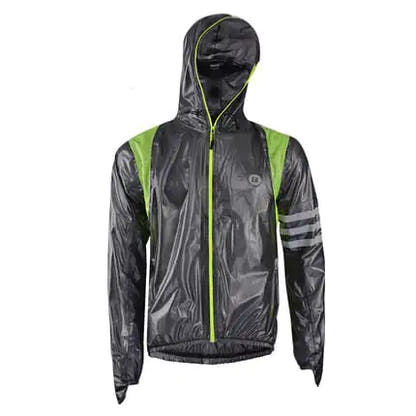 Stripe black hooded cycling rain jacket