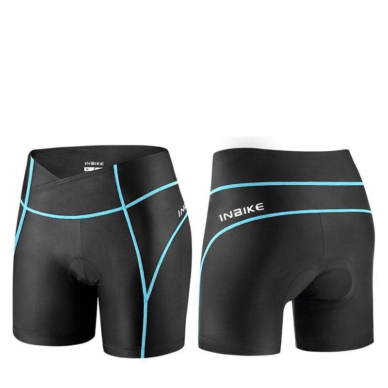 Black cycling shorts with blue stitching, supplier colour label Blue