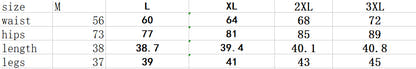 Original supplier size chart; measurement units not specified