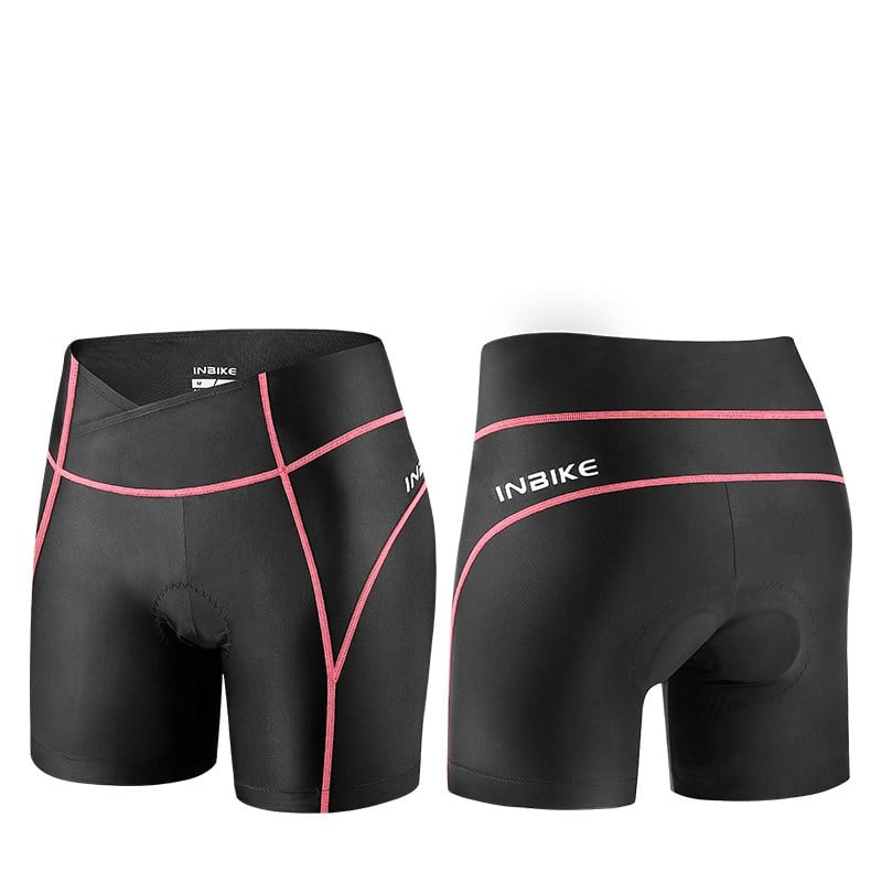 Black cycling shorts with pink stitching, supplier colour label Pink