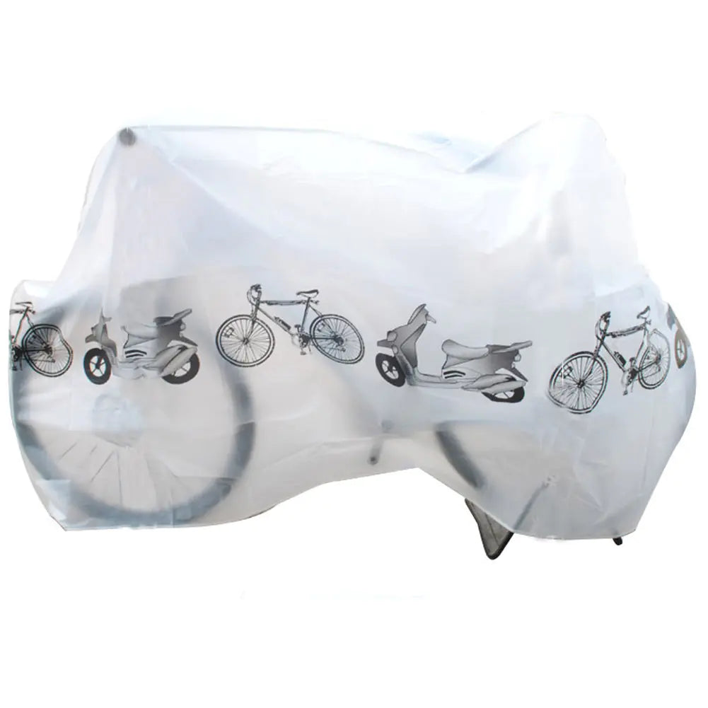 White printed bicycle storage cover shown unfolded