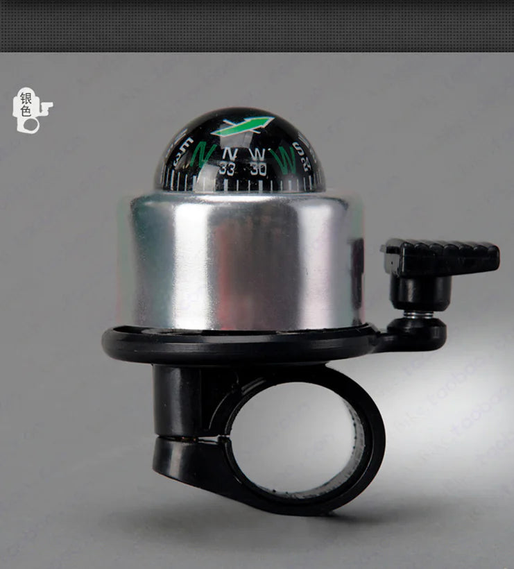 Silver raised-globe compass bicycle bell — exact supplier SKU photo