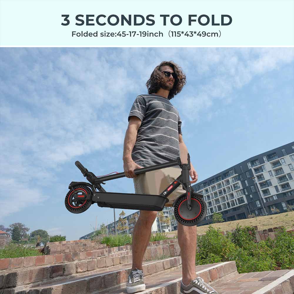 Electric Scooter for Adults - iScooter i9 MAX: Foldable Design, 10AH Battery, 500W Motor, 40KM Range, Dual Suspension -