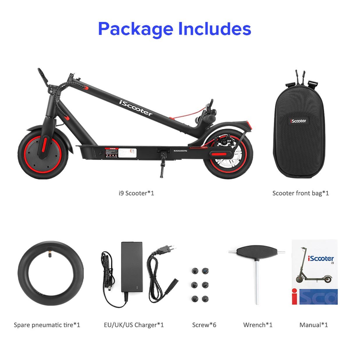 iScooter Electric Scooter:i9 Foldable eScooter, Max 25KPH, 30KM Range, Suitable for Adults and Children -